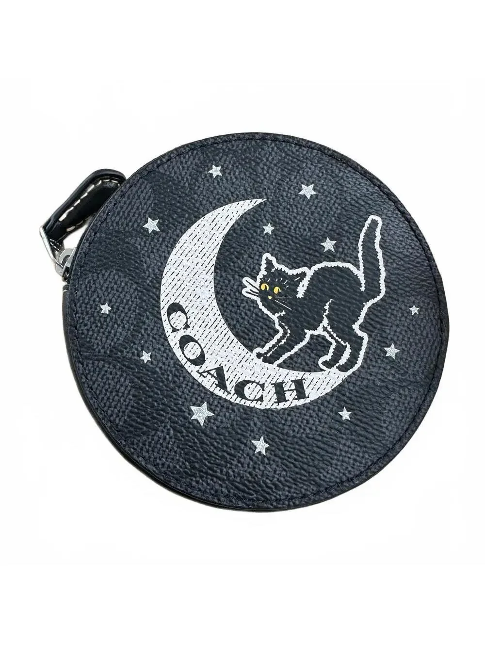 Coach Coin Case In Signature Canvas Moon Cat Halloween Graphic NWT